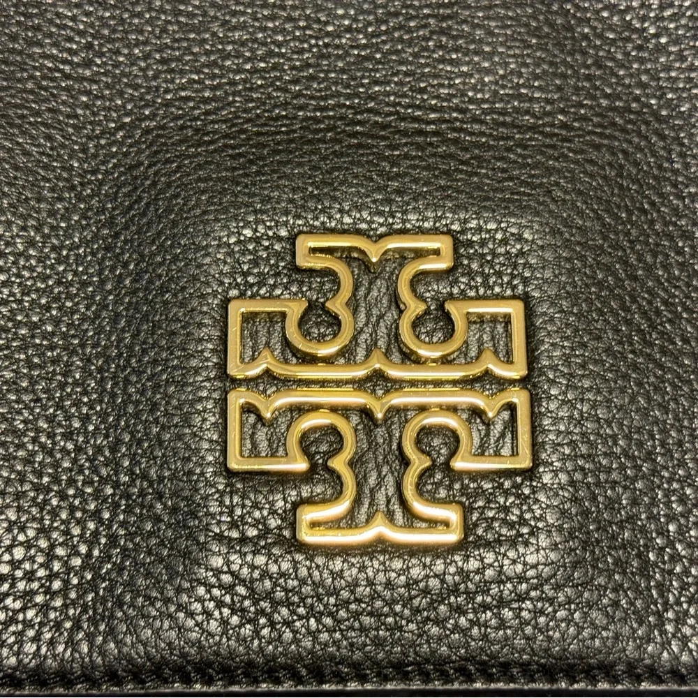 Tory Burch Britten Fold Over Messenger Black Leather Crossbody Purse - Picture 16 of 16